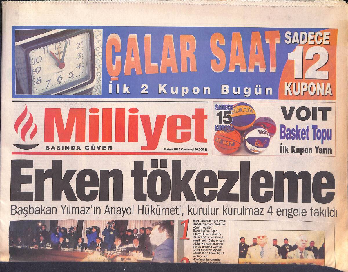 Milliyet Gazetesi 9 Mart 1996 - Julide Ateş Boşanıyor - Baykal'dan Ecevit'e Salvo GZ132830 - 1