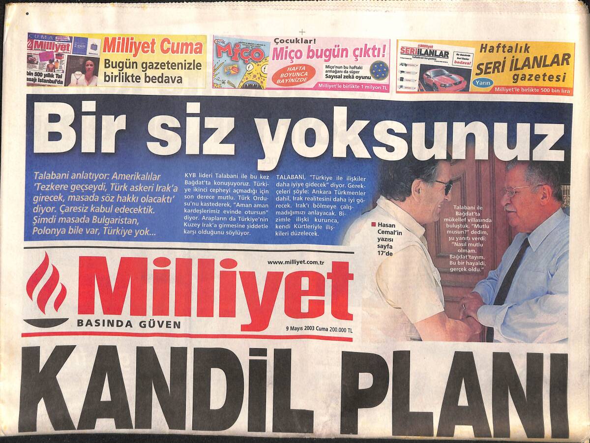 Milliyet Gazetesi 9 Mayıs 2003 - Bush'tan Aznar'a Savaş Armağanı - Doğan Grubu 4.02 Katrilyon Vergi Ödedi GZ157296 - 1