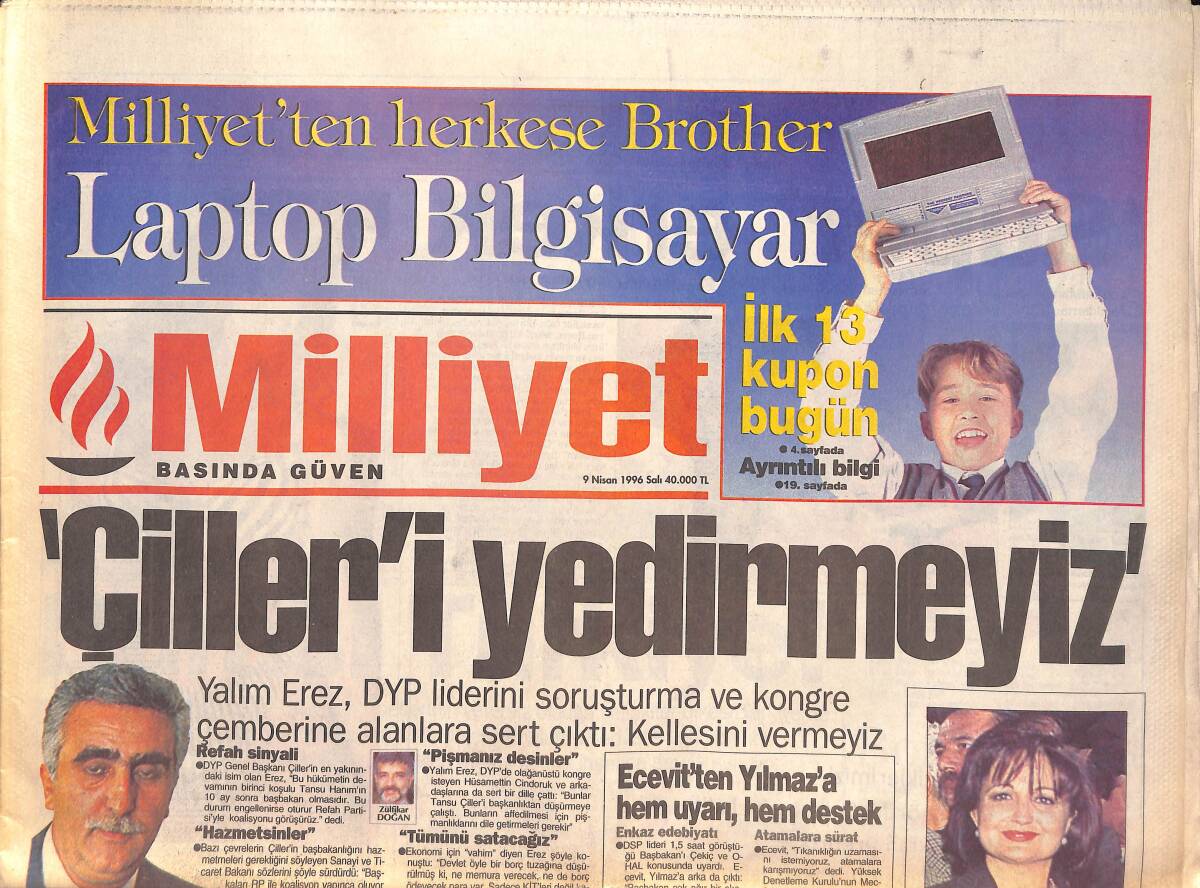 Milliyet Gazetesi 9 Nisan 1996 - Daum'a Karşı Cephe - Özlem'e Barış Manço Desteği GZ132822 - 1
