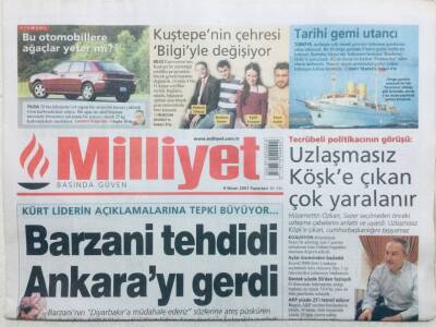 Milliyet Gazetesi 9 Nisan 2007 - Barzani Tehdidi Ankarayı Gerdi GZ42840 - 1