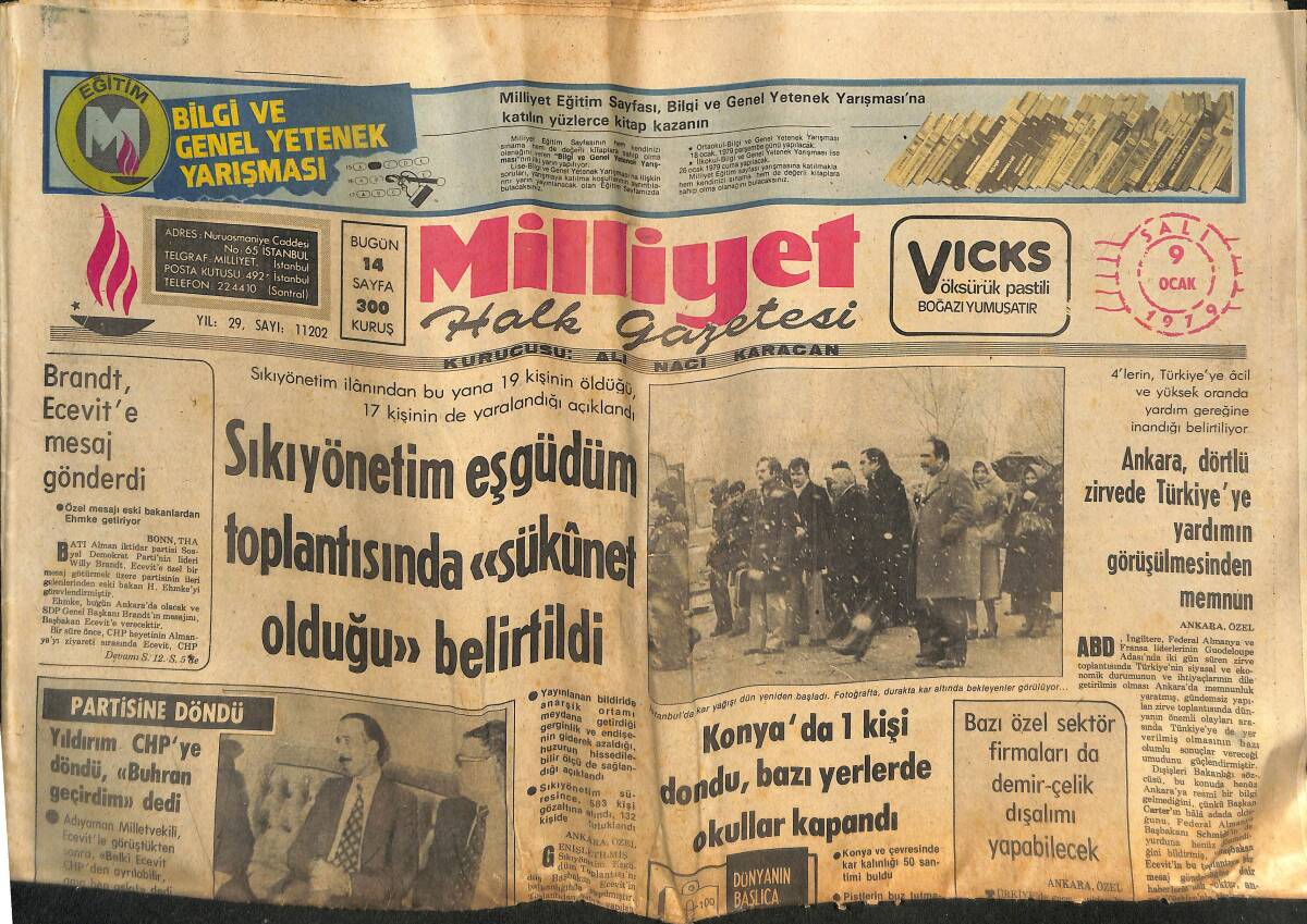 Milliyet Gazetesi 9 Ocak 1979 - Brandt, Ecevit'e Mesaj Gönderdi - Fenerbahçe, Galatasaray Ve Beşiktaş Borçları İçin Para Babaları Arıyor GZ133284 - 1