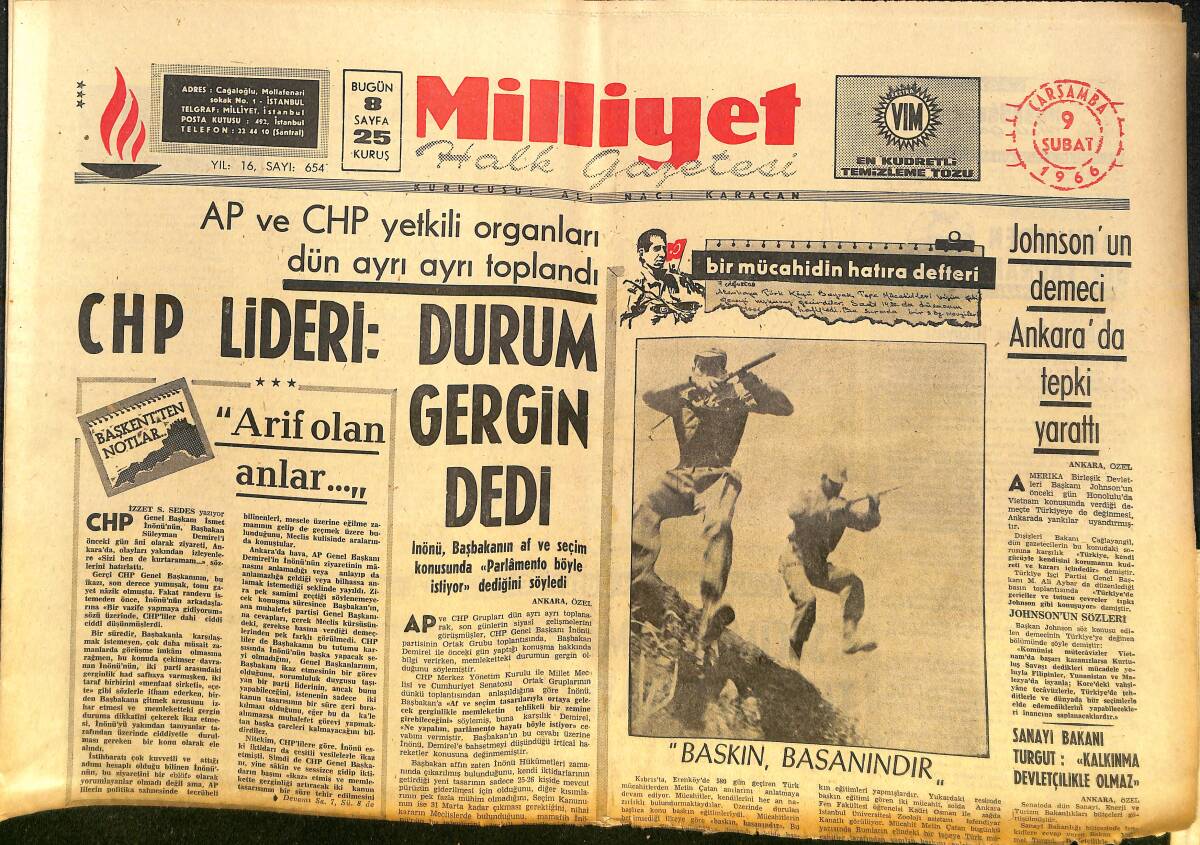 Milliyet Gazetesi 9 Şubat 1966 - İzmir Olaylarının Duruşması Başladı - Yunan Hükümeti Bizi NATO'YA Şikayet Etti!- İsmet Uluğ, Kaleci Yılmaz'ı Azarladı GZ140179 - 1