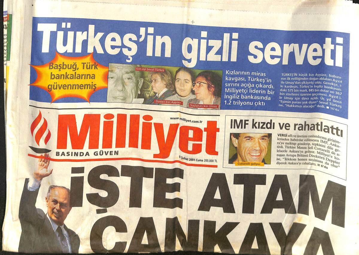 Milliyet Gazetesi 9 Şubat 2001 - Türkeş'in Gizli Serveti - Cimbom'a Başkan Adayı GZ157259 - 1