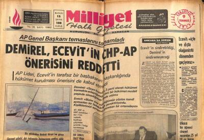 Milliyet Gazetesi 9 Temmuz 1977 - Demirel Ecevitin CHP-AP Önerisini Reddetti GZ59834 - 2