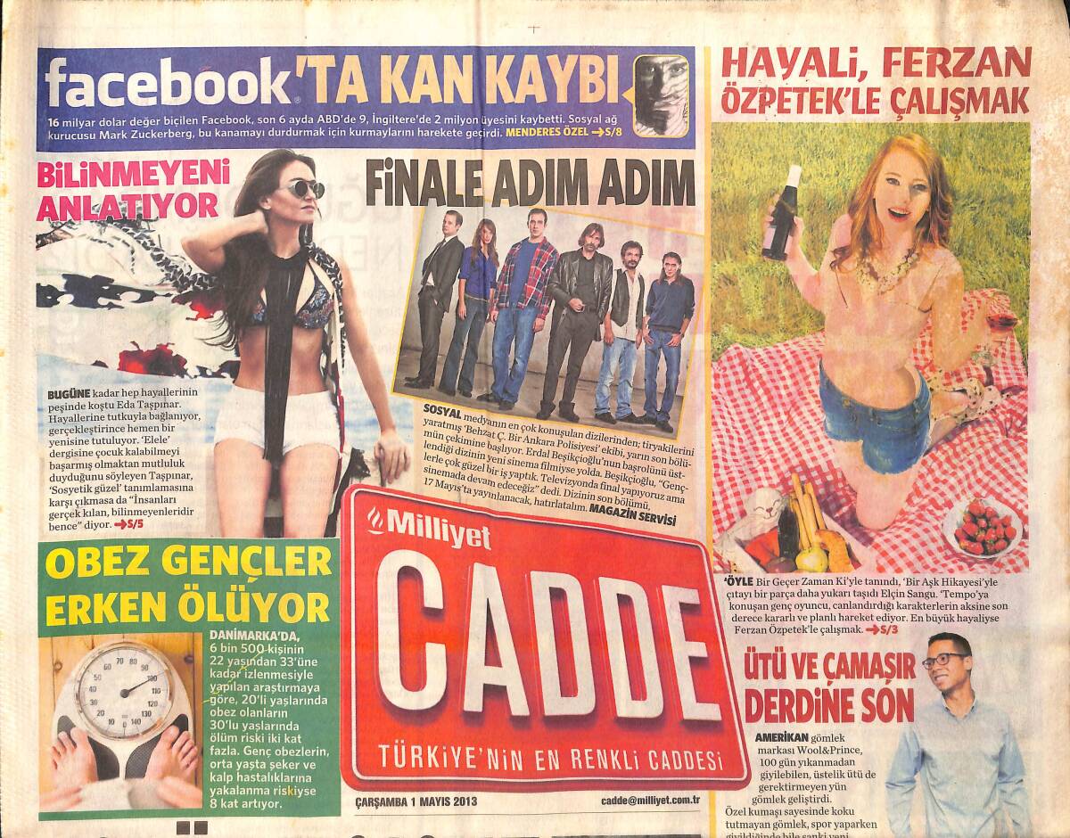 Milliyet Gazetesi Cadde Eki 1 Mayıs 2013 - Serdar Ortaç Sahnede Sevgilisi Podyumda - Heavy Metal Birası GZ159907 - 1