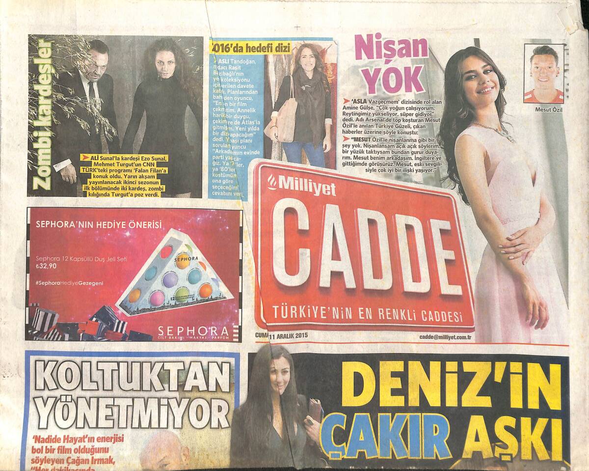 Milliyet Gazetesi Cadde Eki 11 Aralık 2015 - Aslı Tandoğan'ın 2016'da Hedefi Dizi Yapmak - Gülben Ergen Eşiyle Ters Düştü GZ136460 - 1