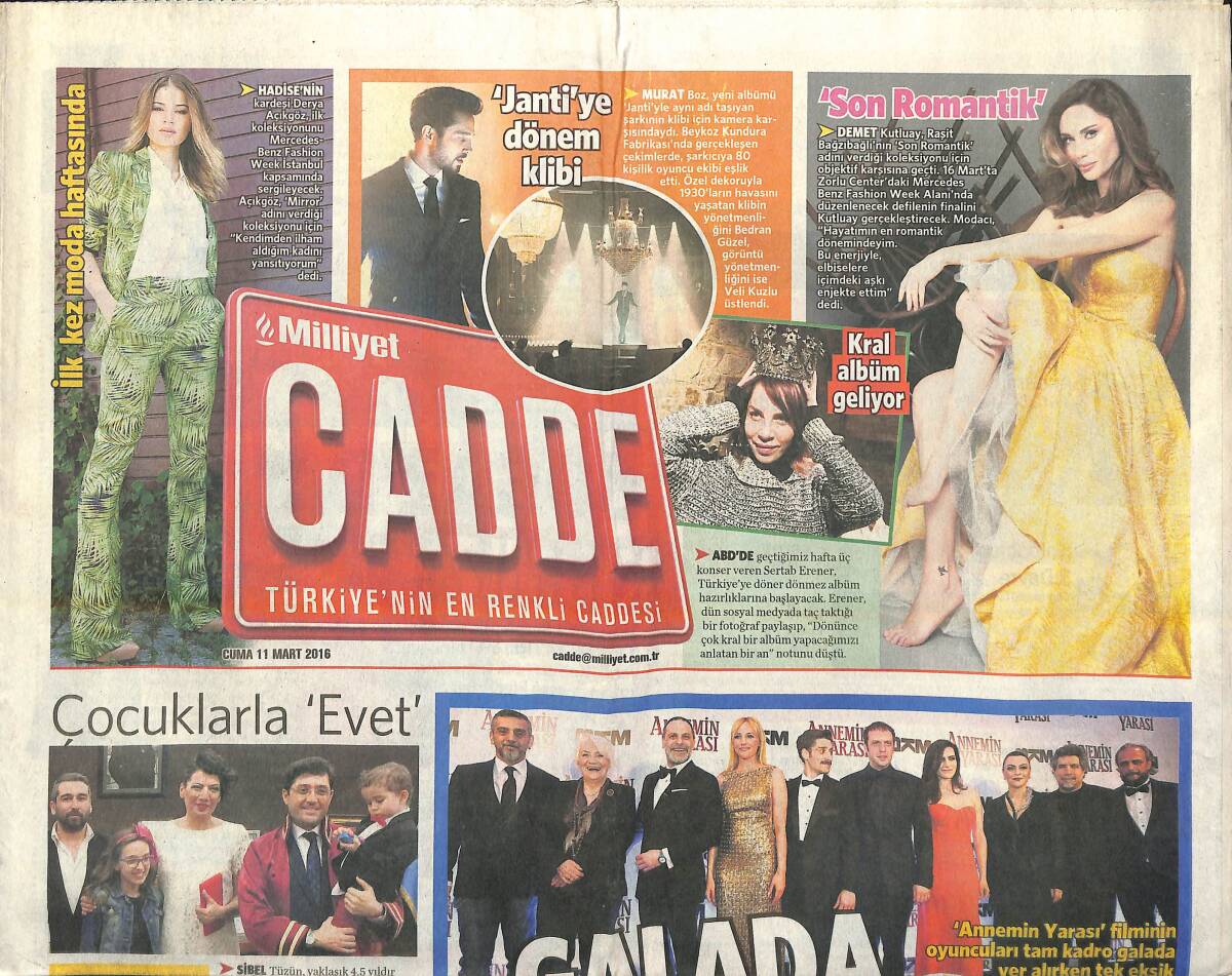 Milliyet Gazetesi Cadde Eki 11 Mart 2016 - Bülent Ersoy ' Bukalemun Gibiyim ' - Murat Boz'a Dönem Klibi GZ138533 - 1