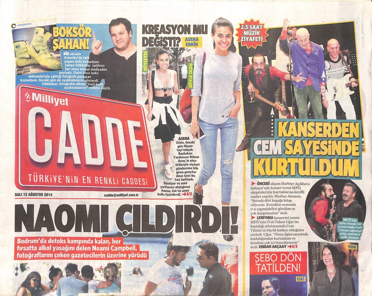 Milliyet Gazetesi Cadde Eki 12 Ağustos 2014 - Mazhar Alanson '' Kanserden Cem Yılmaz Sayesinde Kurtuldum '' GZ135002 - 1