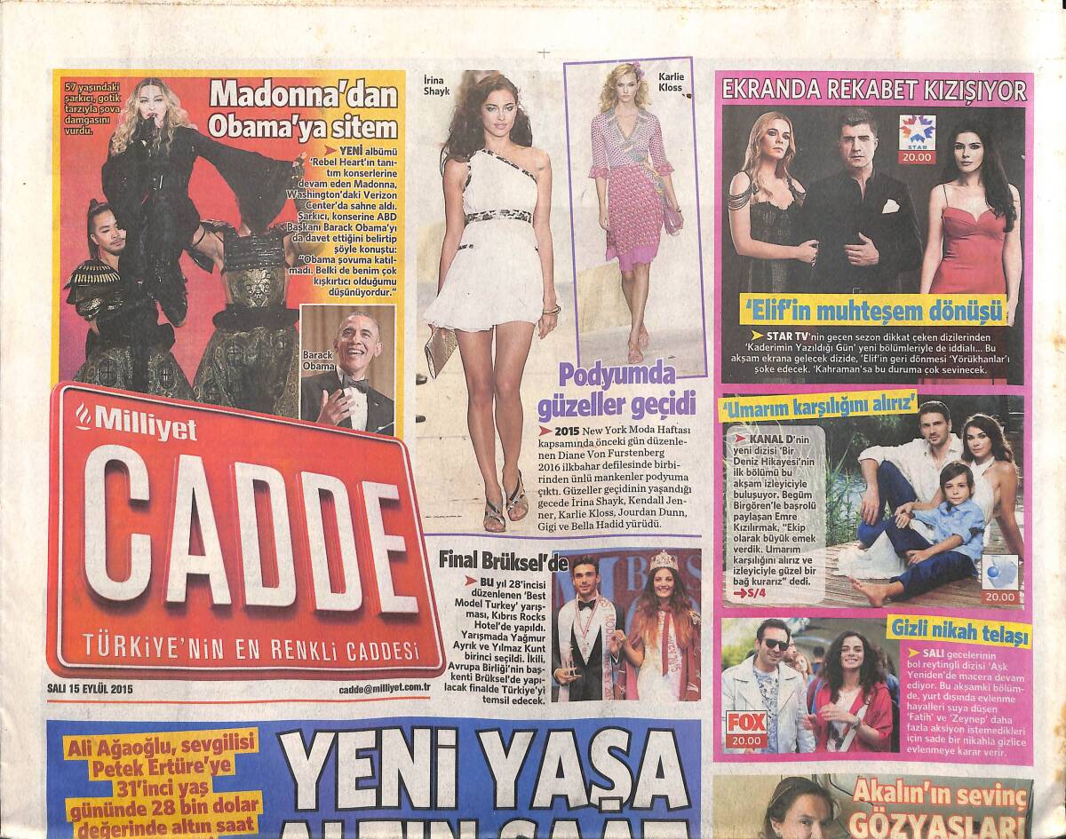 Milliyet Gazetesi Cadde Eki 15 Eylül 2015 - Ali Ağaoğlu , Sevgilisi Petek Ertüre'ye 31. Yaş Gününde 28 Bin Dolar Değerinde Altın Saat Hediye Etti GZ160034 - 1