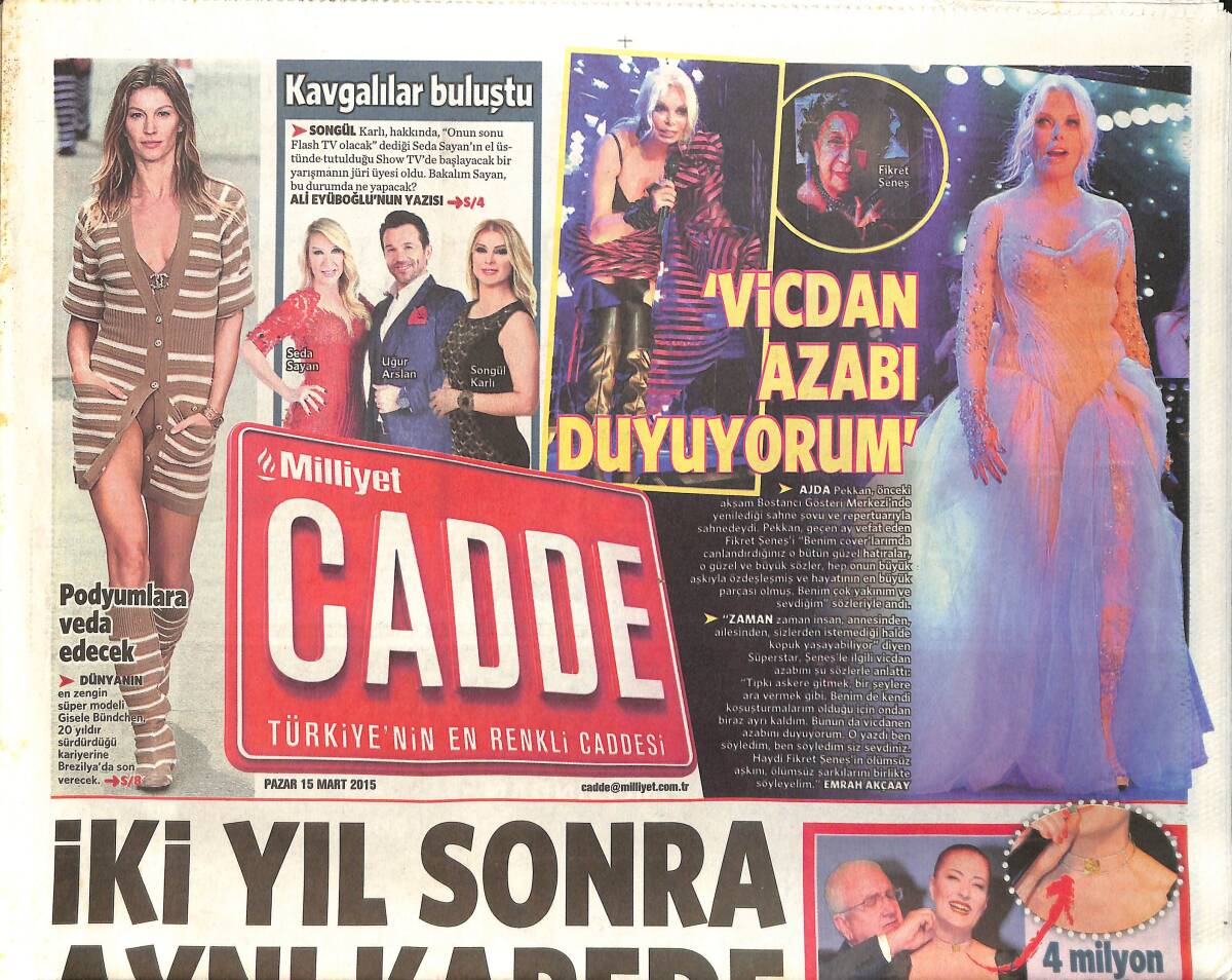 Milliyet Gazetesi Cadde Eki 15 Mart 2015 - Ajda Pekkan 