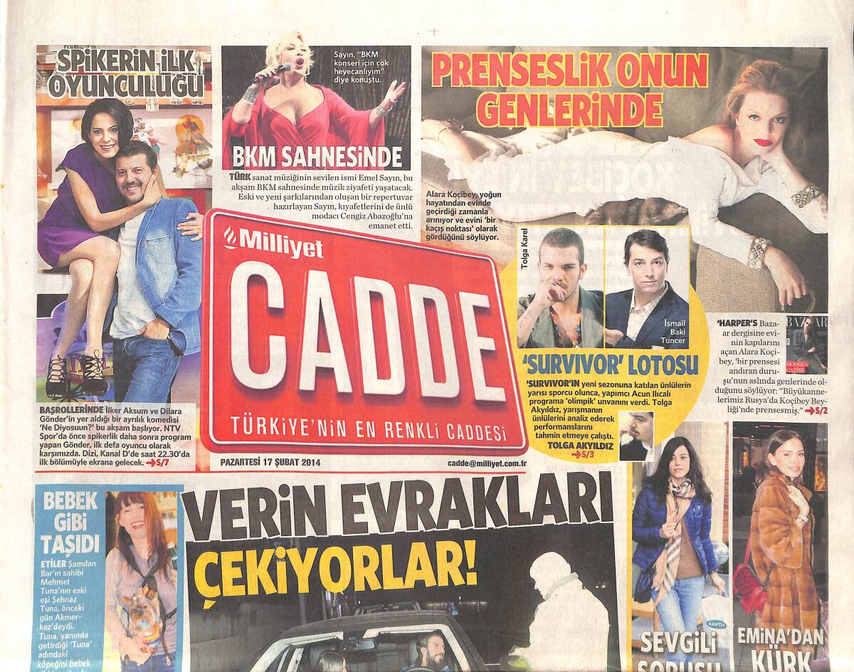Milliyet Gazetesi Cadde Eki 17 Şubat 2014 - Emel Sayın BKM Sahnesinde - Wesley Sneijder 3 Kilo Et Yedi GZ136395 - 1
