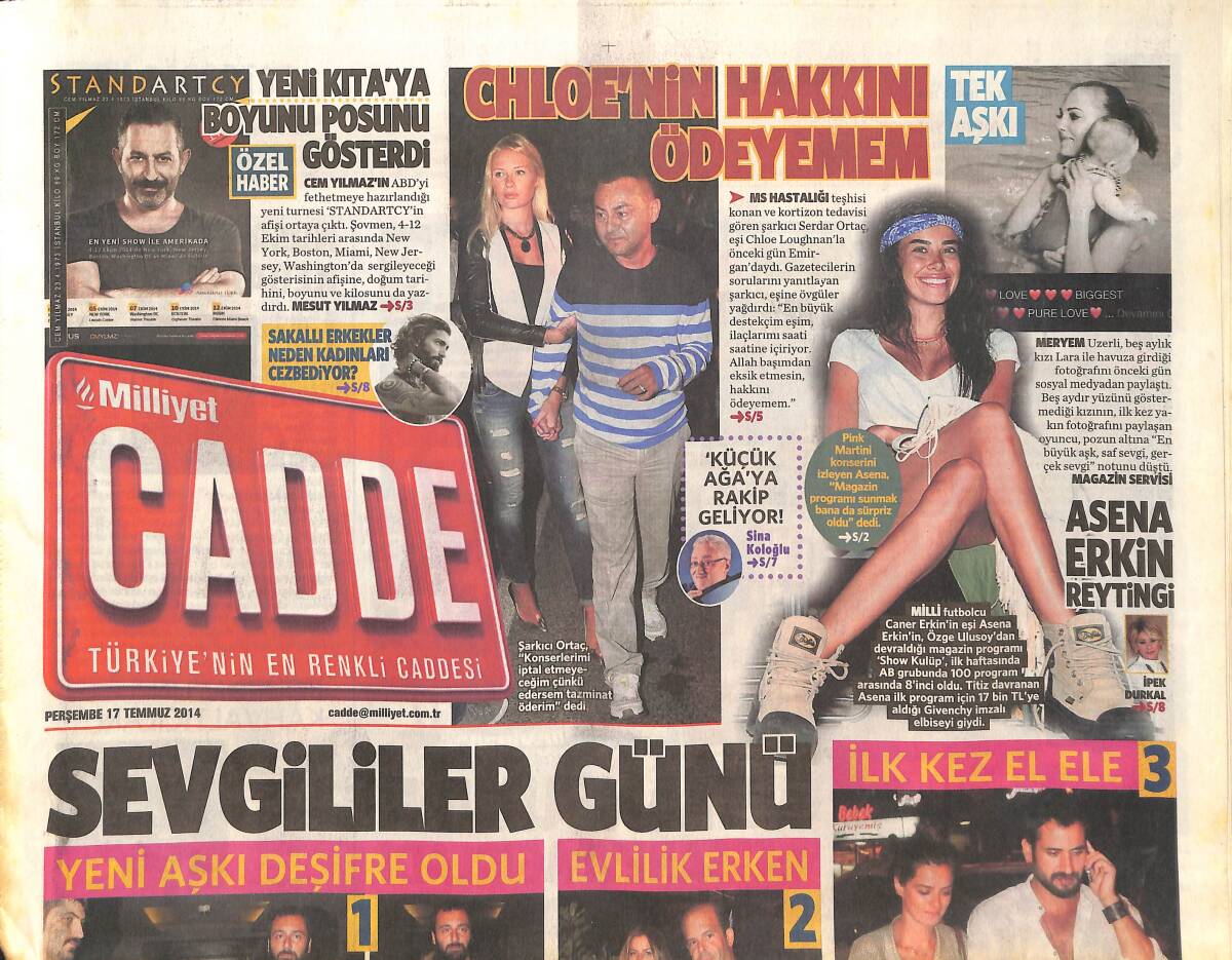 Milliyet Gazetesi Cadde Eki 17 Temmuz 2014 - Özge Özpirinççi Burak Yamantürk İlk Kez El Ele - Meryem Üzerli Tek Aşkı GZ136022 - 1