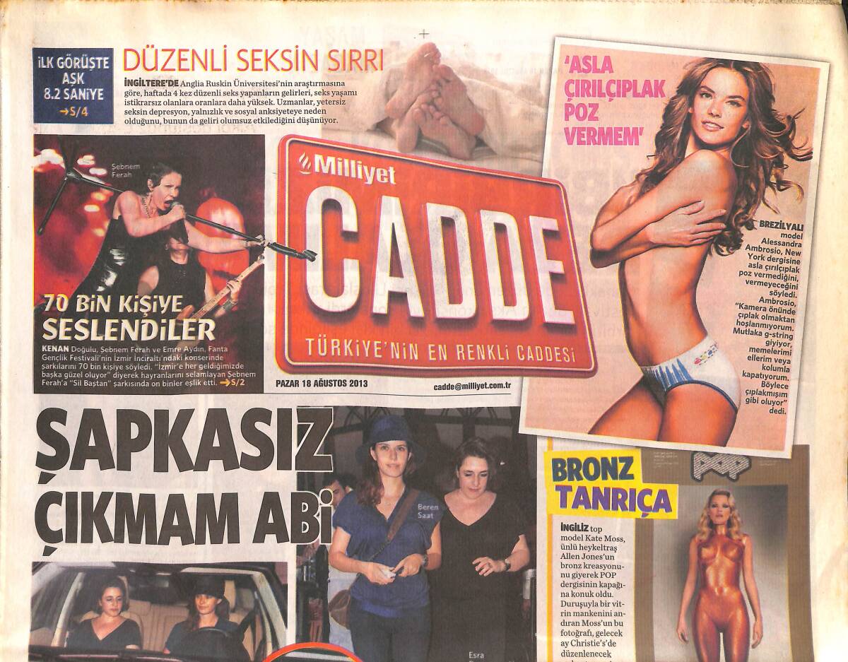 Milliyet Gazetesi Cadde Eki 18 Ağustos 2013 - Kenan Doğulu,Şebnem Ferah Ve Emre Aydın , 70 Bin Kişiye Seslendiler GZ134917 - 1