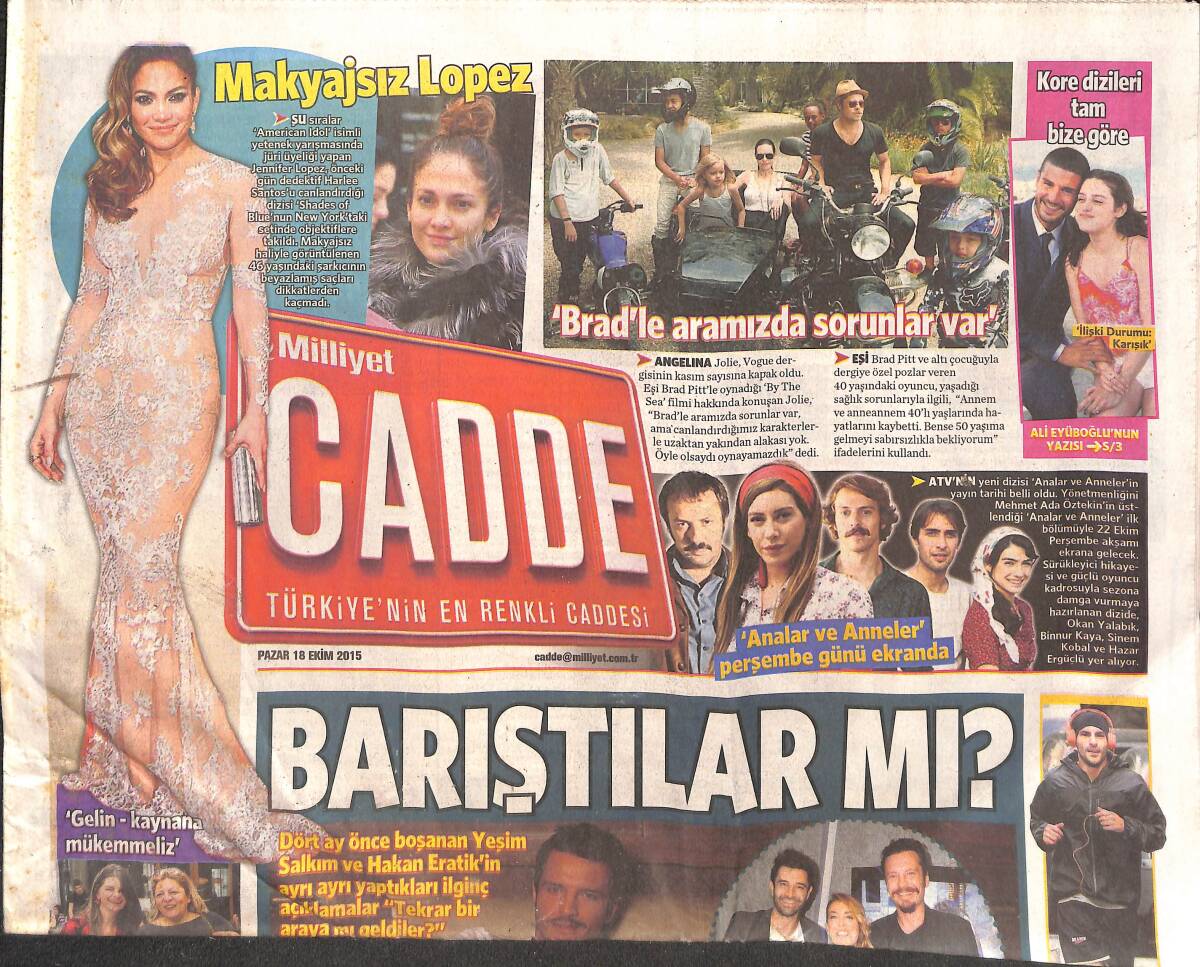 Milliyet Gazetesi Cadde Eki 18 Ekim 2015 - Yeşim Salkım Ve Hakan Eratik'in Ayrı Ayrı Yaptıkları İlginç Açıklamalar GZ135166 - 1