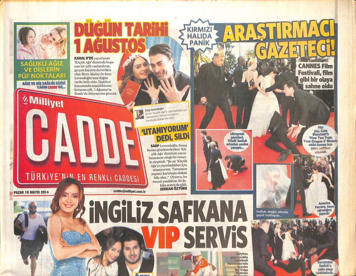Milliyet Gazetesi Cadde Eki 18 Mayıs 2014 - Cannes Film Festivalinde Film Gibi Bir Olay Oldu - Hakan Peker'in Klip Kızı Özge Ulusoy GZ137043 - 1