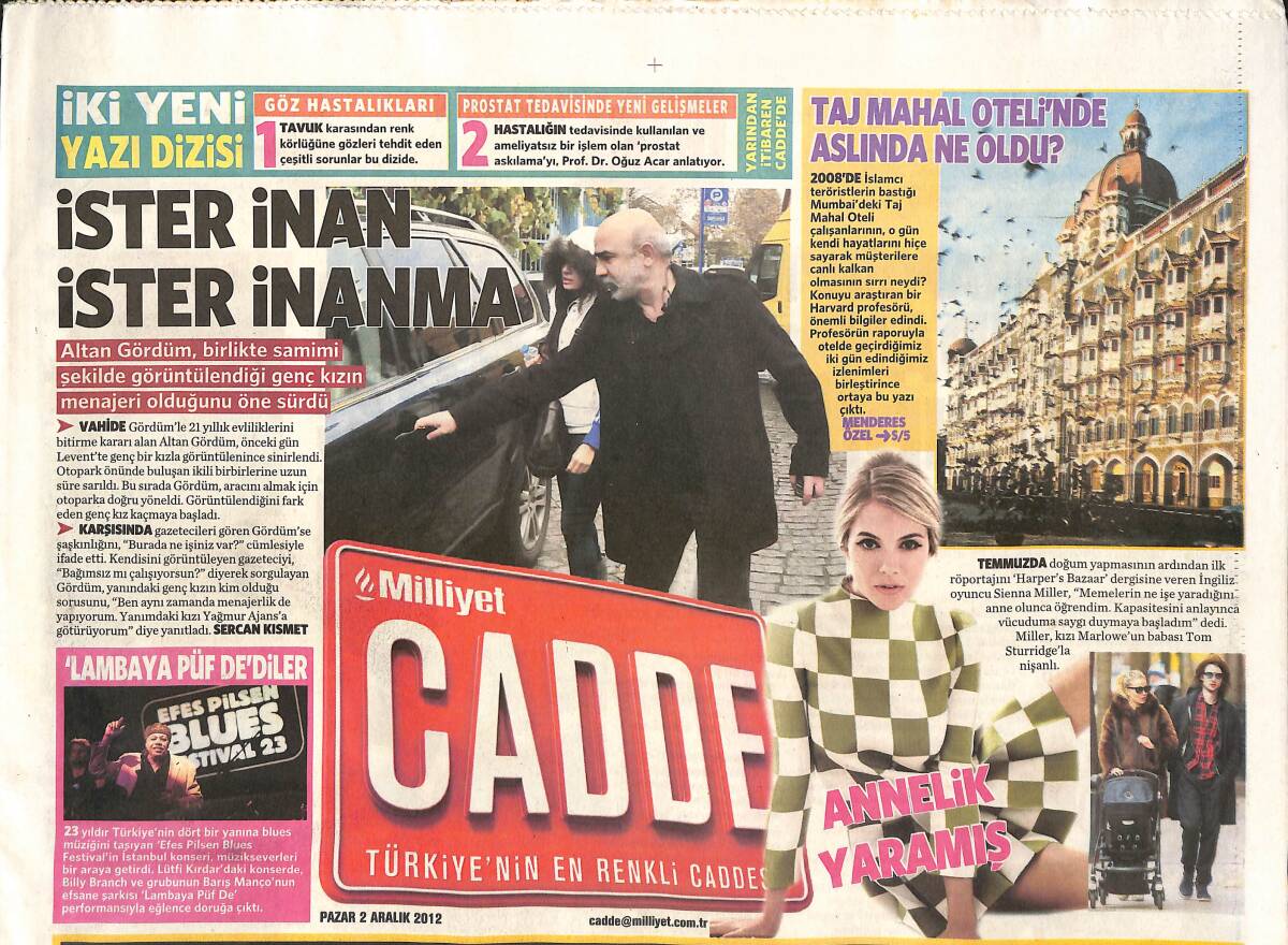 Milliyet Gazetesi Cadde Eki 2 Aralık 2012 - Hadise Nefes Kesti - Taj Mahal Oteli'nde Ne Oldu ? GZ135241 - 1