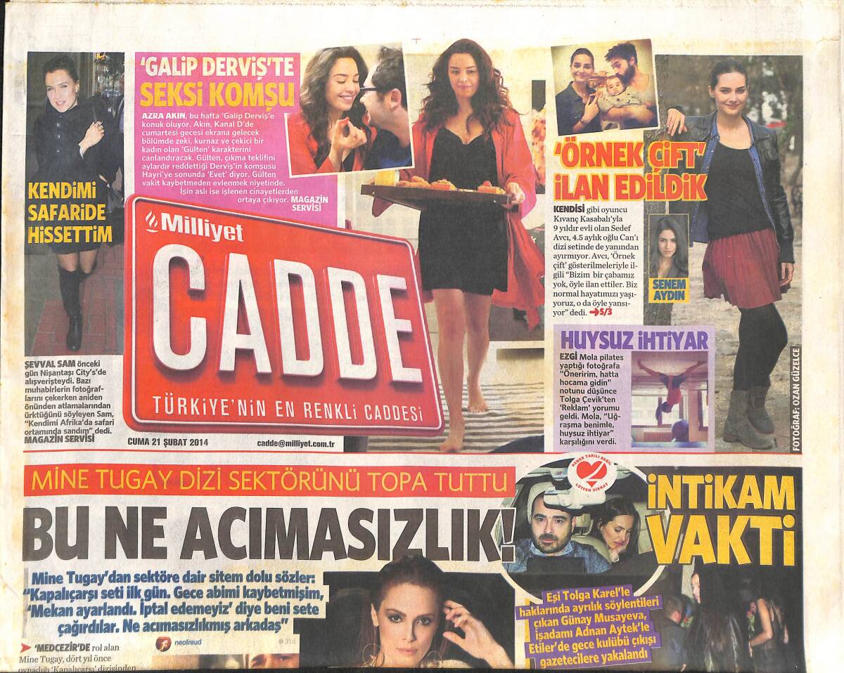 Milliyet Gazetesi Cadde Eki 21 Şubat 2014 - Mine Tugay Dizi Sektörünü Topa Tuttu - Murat Boz: Oyunculuk İddiam Yok GZ136396 - 1