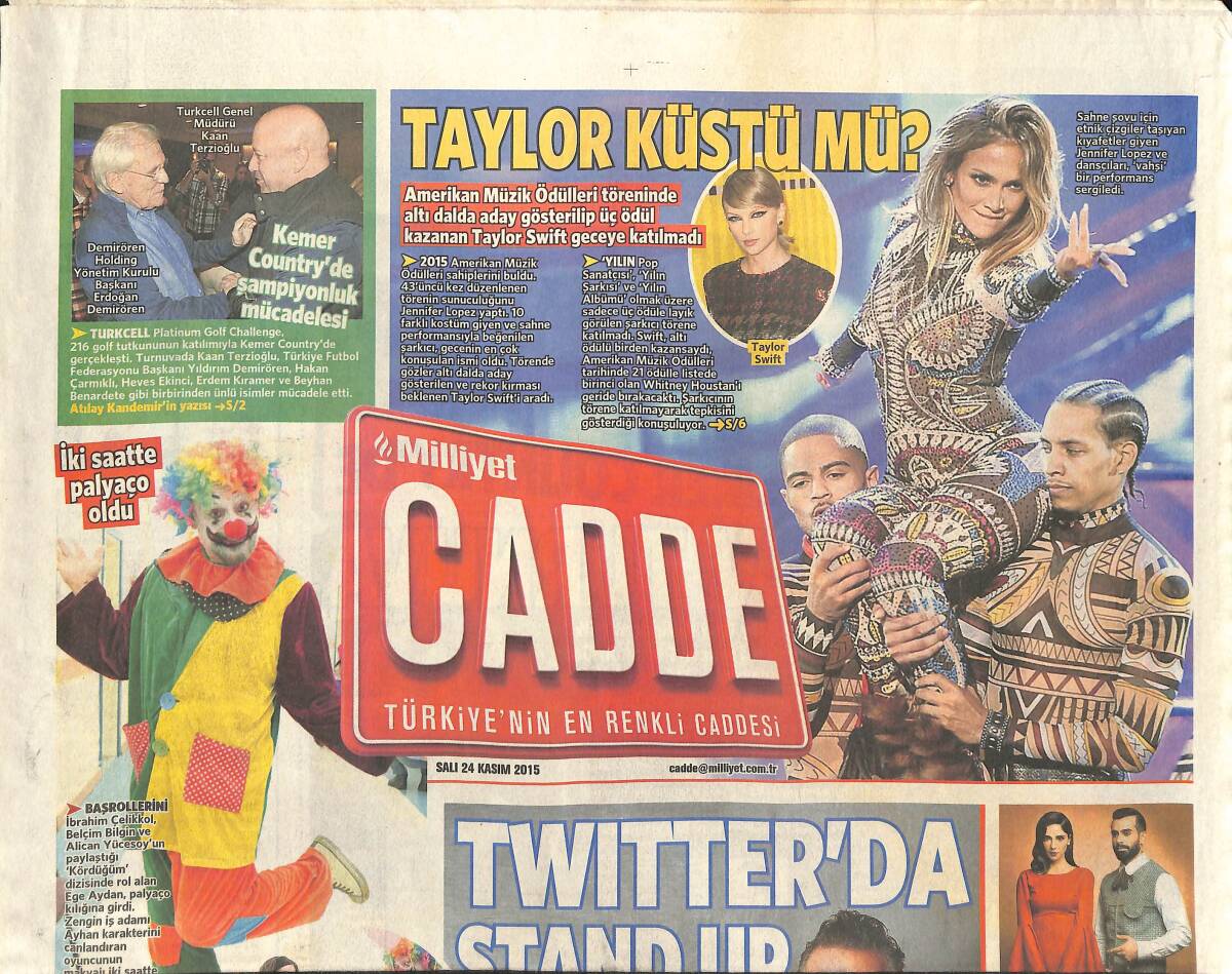 Milliyet Gazetesi Cadde Eki 24 Kasım 2015 - Taylor Swift Küstü Mü? - Kemer Country'de Dev Turnuva GZ135959 - 1
