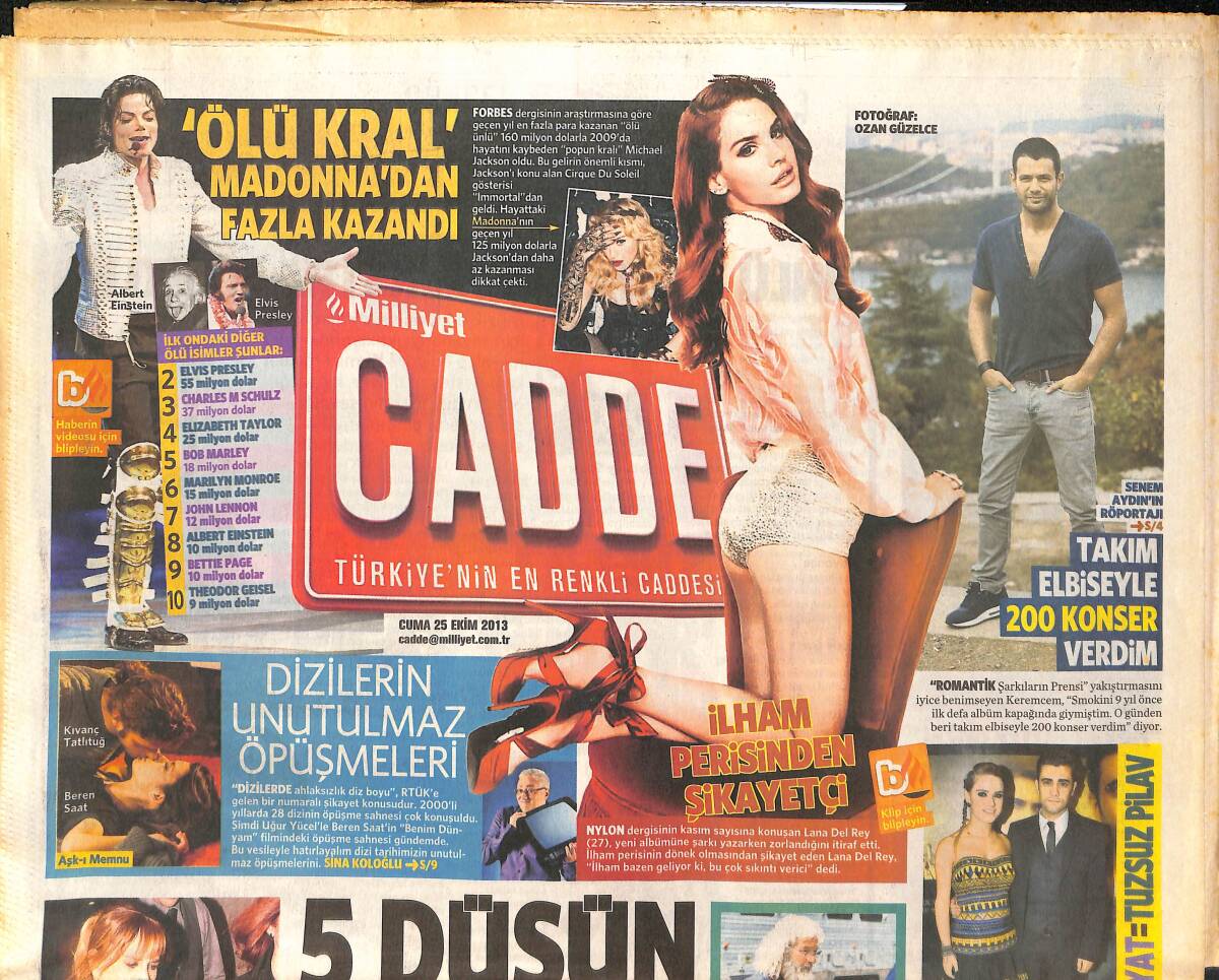 Milliyet Gazetesi Cadde Eki 25 Ekim 2013 - Lana Del Rey İlham Perisinden Şikayetçi - Çağatay Ulusoy Serenay Sarıkaya Düetle Twitter'ı Salladılar! GZ136472 - 1