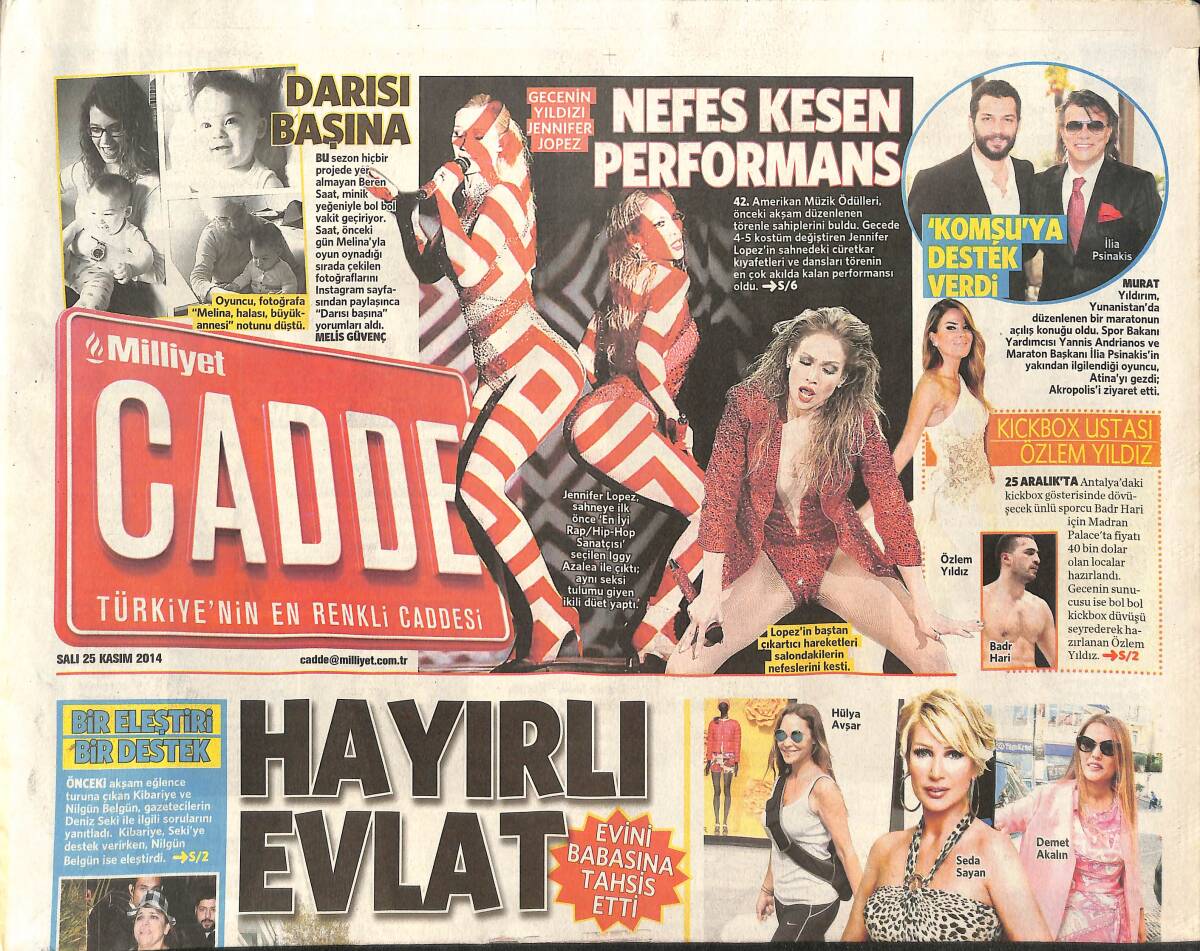 Milliyet Gazetesi Cadde Eki 25 Kasım 2014 - Jennifer Lopez'den Nefes Kesen Performans - Barbie'nin De Selüliti Var GZ137056 - 1