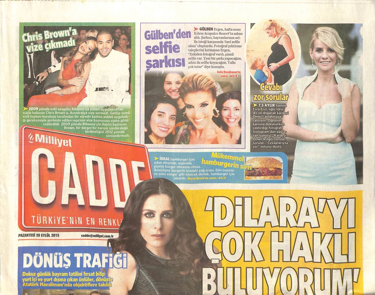 Milliyet Gazetesi Cadde Eki 28 Eylül 2015 - Gülben'den Selfie Şarkısı - Yardımsever Çift Johhny Deep Ve Amber Heard GZ154704 - 1