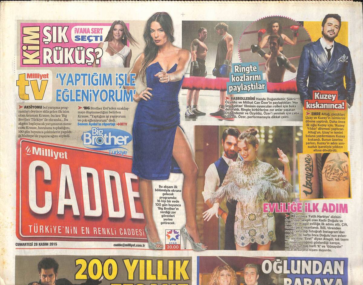 Milliyet Gazetesi Cadde Eki 28 Kasım 2015 - Kadir Doğulu Neslihan Atagül Evliliğe İlk Adımını Attı! - 200 Yıllık Efsane Sahnede! GZ137271 - 1
