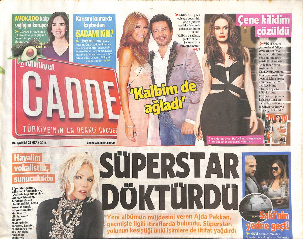 Milliyet Gazetesi Cadde Eki 28 Ocak 2015 - Ajda Pekkan Döktürdü - Ayşe Hatun Önal ' Çene Kilidim Çözüldü ' GZ135255 - 1
