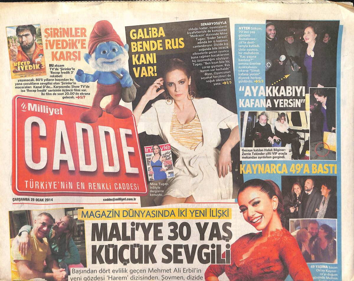 Milliyet Gazetesi Cadde Eki 29 Ocak 2014 - Mine Tugay: Galiba Bende Rus Kanı Var! - Mehmet Ali Erbil'e 30 Yaş Küçük Sevgili GZ136016 - 1