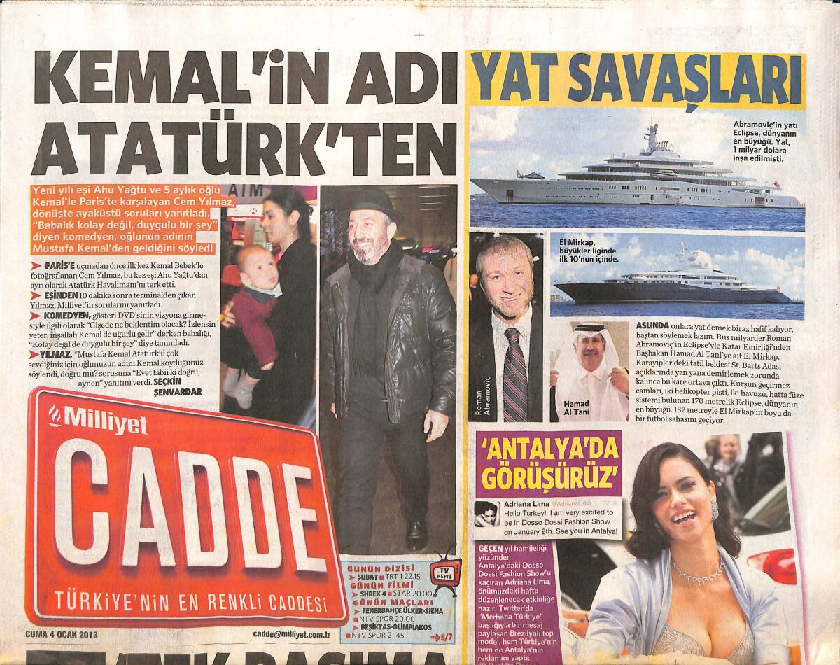 Milliyet Gazetesi Cadde Eki 4 Ocak 2013 - Adriana Lima 