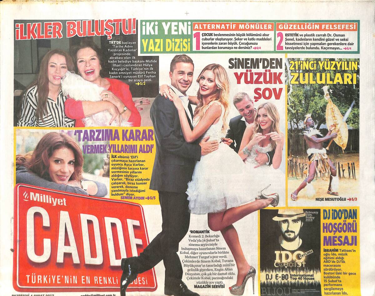 Milliyet Gazetesi Cadde Eki 4 Şubat 2013 - Sinem Kobal'dan Yüzük Şov - 21. Yüzyılın Zuluları - Hülya Koçyiğit Ve Elif Tayhan Bir Araya Geldi GZ154572 - 1