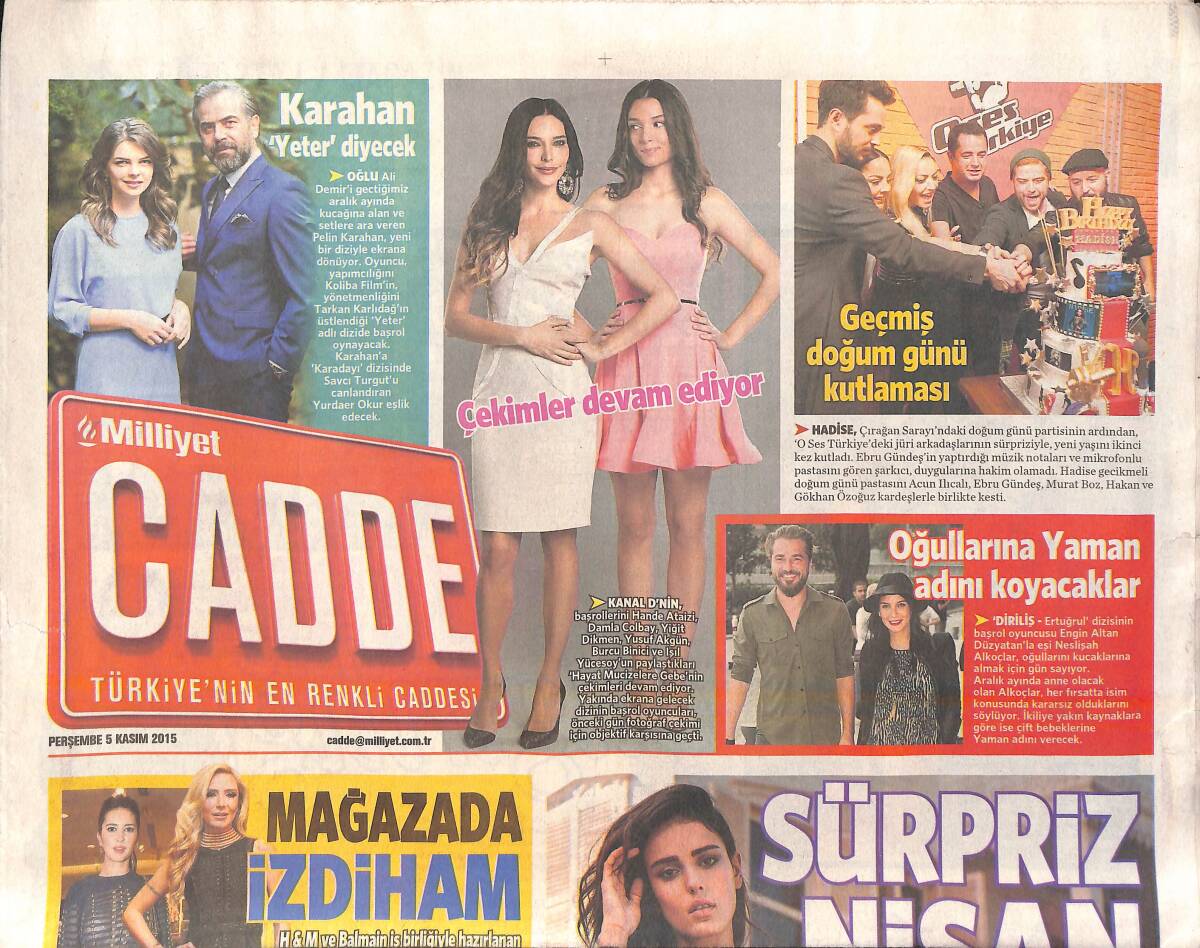 Milliyet Gazetesi Cadde Eki 5 Kasım 2015 - Hadise'ye Geçmiş Doğum Günü Kutlaması GZ159945 - 1