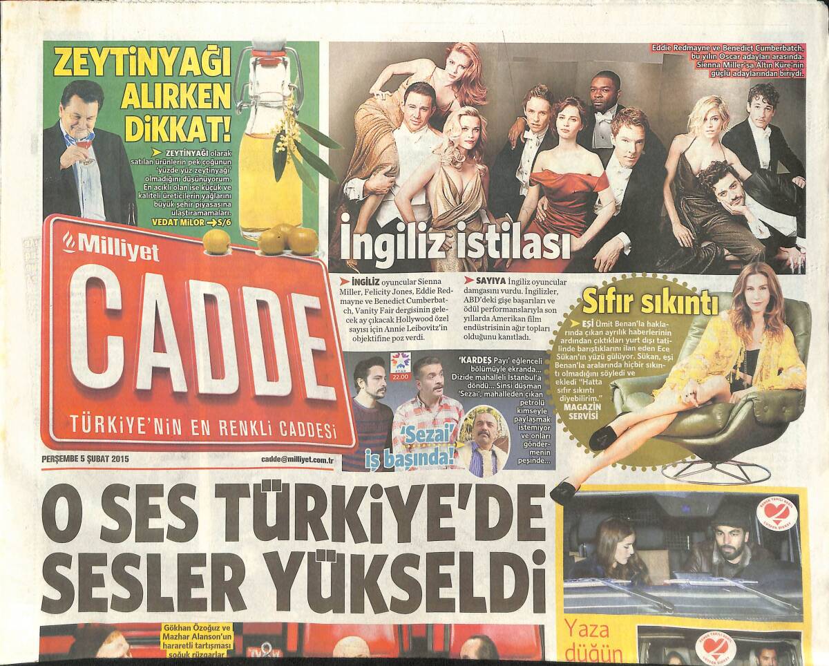 Milliyet Gazetesi Cadde Eki 5 Şubat 2015 - O Ses Türkiye'de Sesler Yükseldi - Ziynet Sali'den 14 Şubat Konseri - Hande Yener'in Zor Günleri GZ136042 - 1
