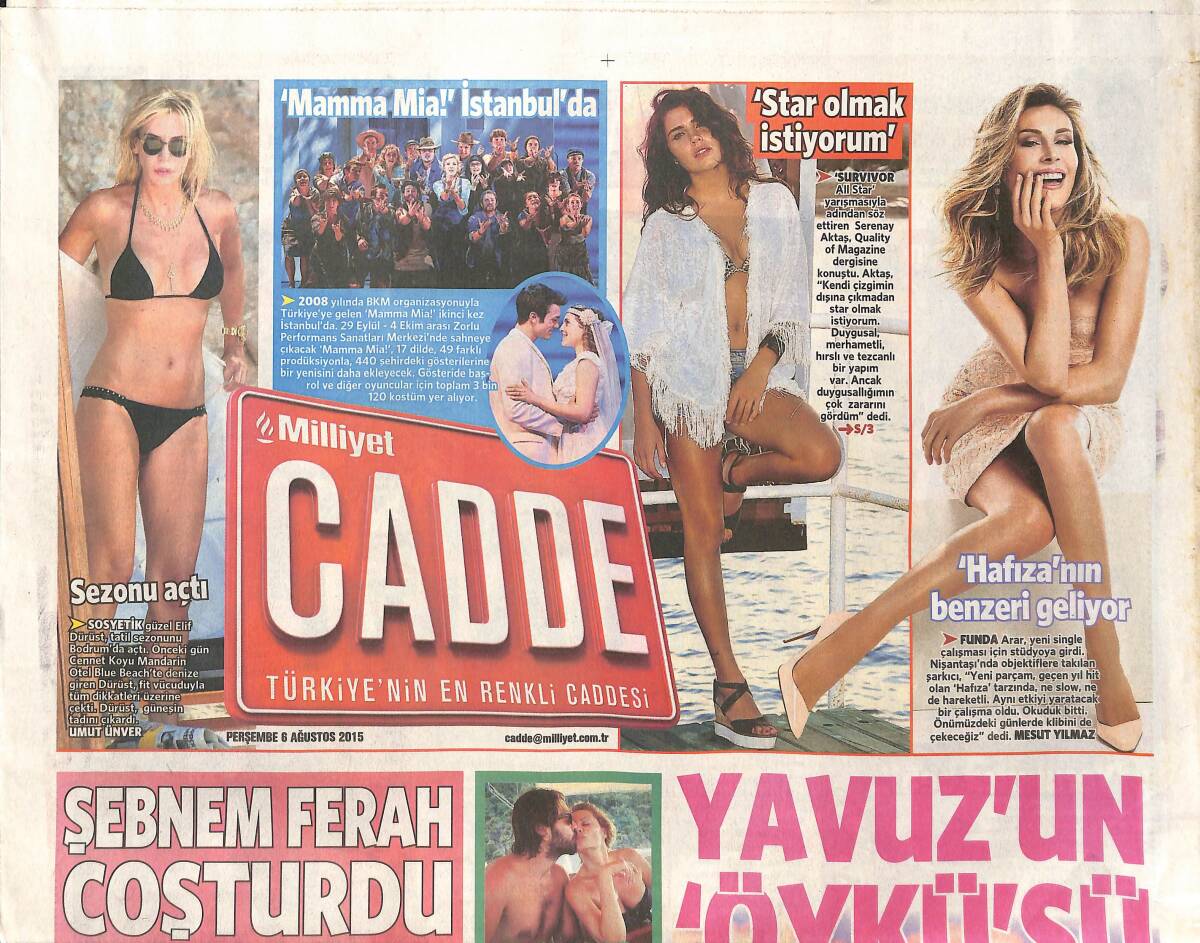 Milliyet Gazetesi Cadde Eki 6 Ağustos 2015 - Cem Yılmaz Sahnede Davul Şov Yaptı! - Funda Arar 'Hafızanın Benzeri Geliyor' GZ137143 - 1