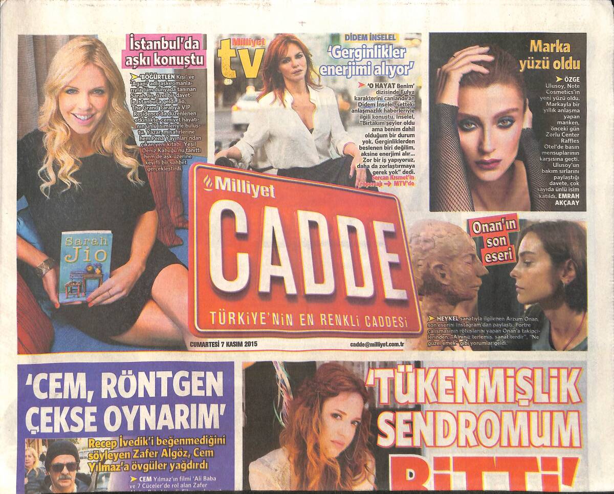 Milliyet Gazetesi Cadde Eki 7 Kasım 2015 - Özge Ulusoy Marka Yüzü Oldu - Zafer Alagöz , Cem Yılmaz'a Övgüler Yağdırdı GZ159935 - 1