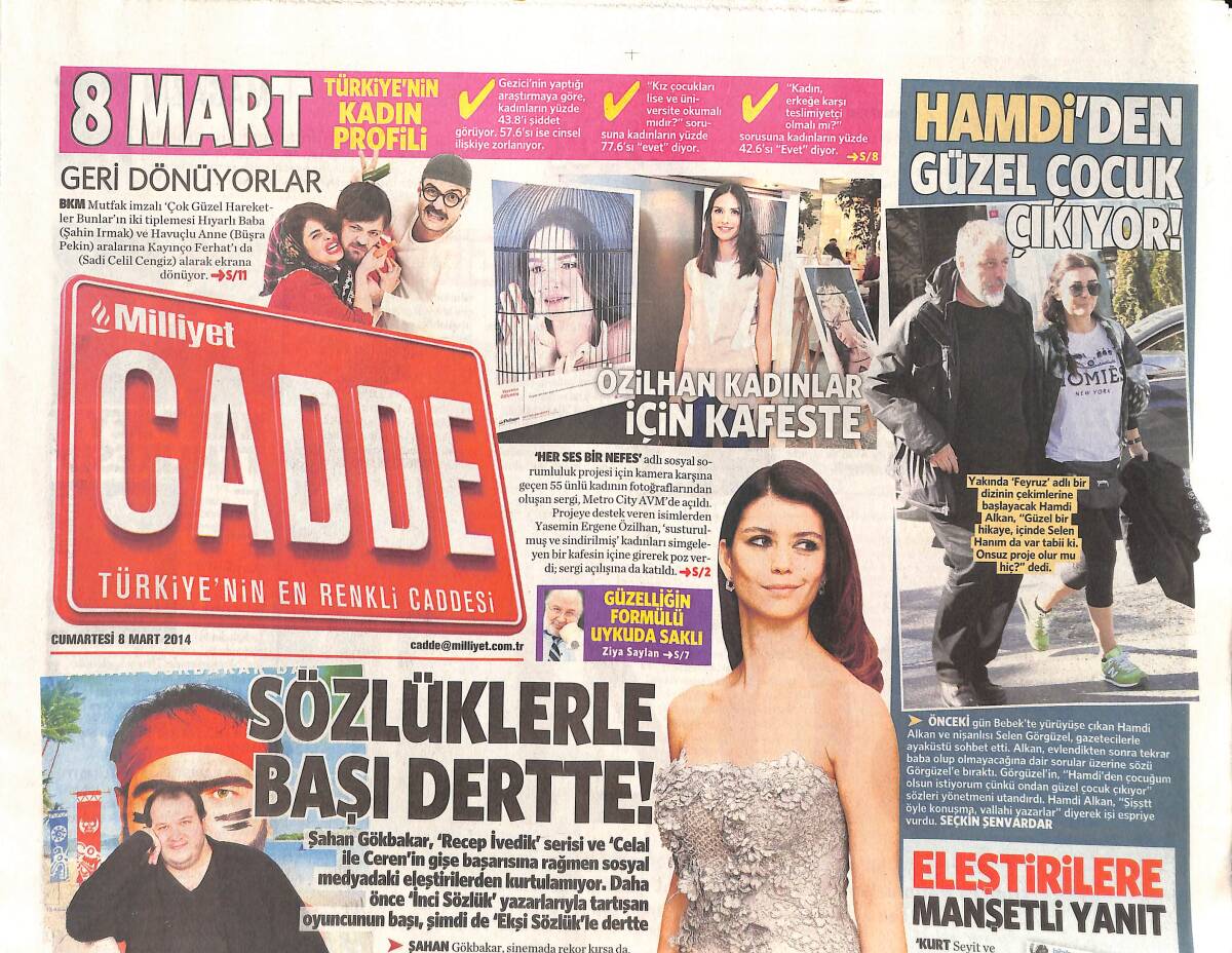 Milliyet Gazetesi Cadde Eki 8 Mart 2014 - Yasemin Özilhan Kadınlar İçin Kafeste - Beren Saat Gelinlik Diyeti Yapıyor GZ136399 - 1