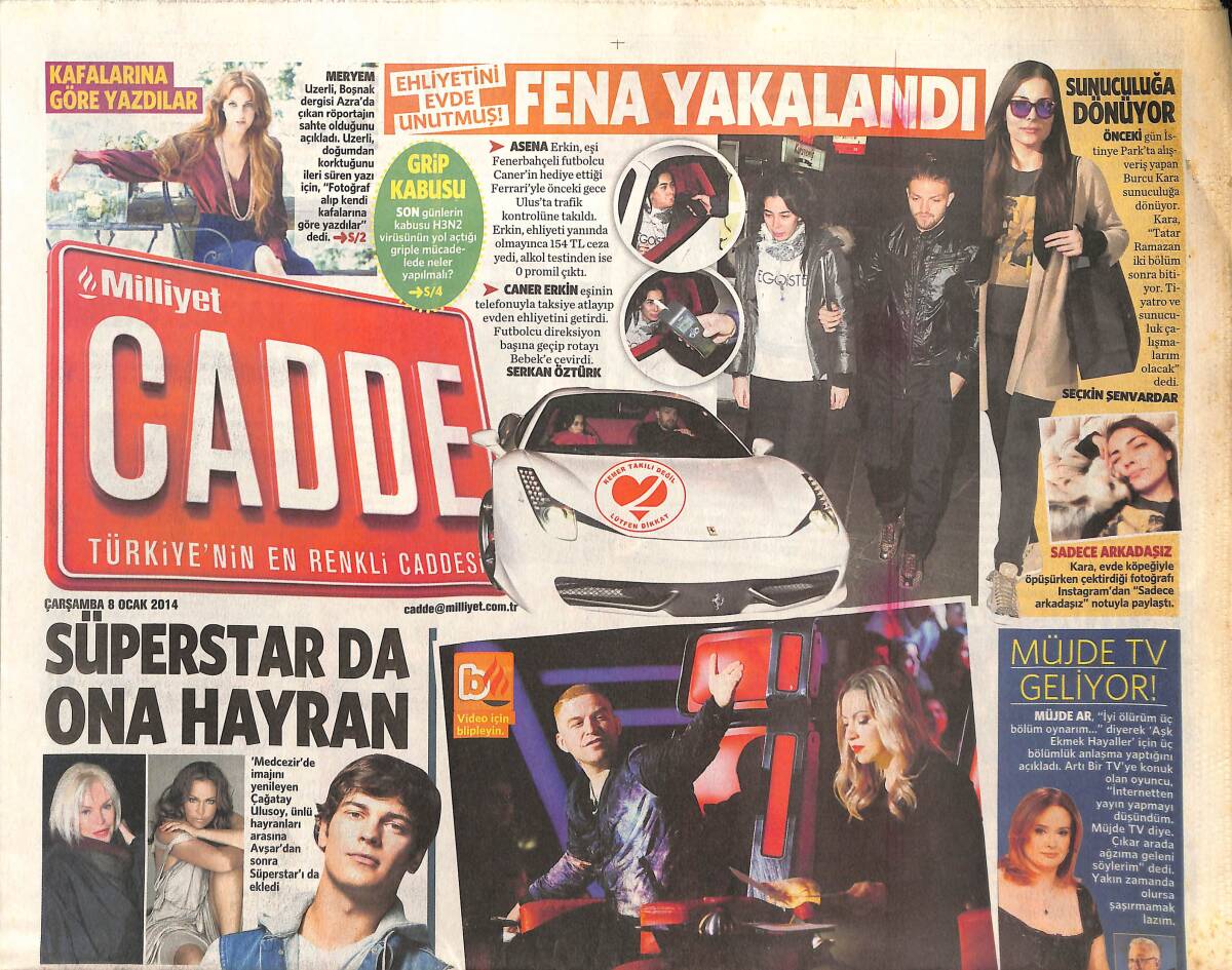 Milliyet Gazetesi Cadde Eki 8 Ocak 2014 - Caner Erkin Eşiyle Birlikte Fena Yakalandı! - Ajda Pekkan Çağatay Ulusoy'a Hayran GZ136477 - 1