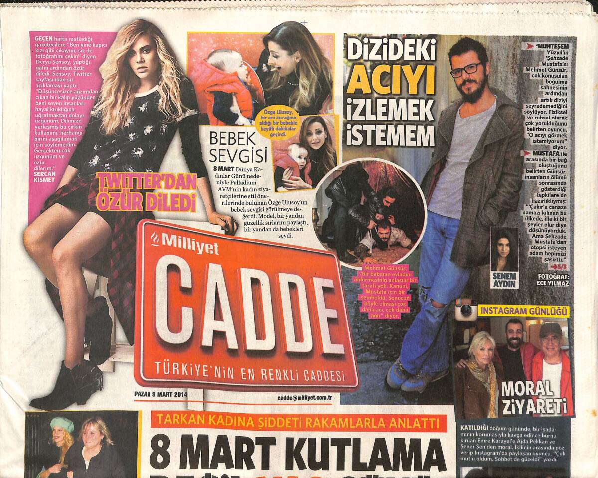 Milliyet Gazetesi Cadde Eki 9 Mart 2014 - Derya Şensoy Twitter'dan Özür Diledi - Nihat Doğan'dan İnciler GZ137075 - 1