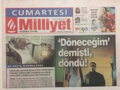 Milliyet Gazetesi Cumartesi 26 Temmuz 2003 - Terminatör Döneceğim Demişti Döndü GZ47122 - 1