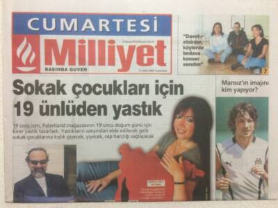 Milliyet Gazetesi Cumartesi Eki 11 Ekim 2003 - Sokak Çocukları İçin 19 Ünlüden Yastık GZ32662 - 1