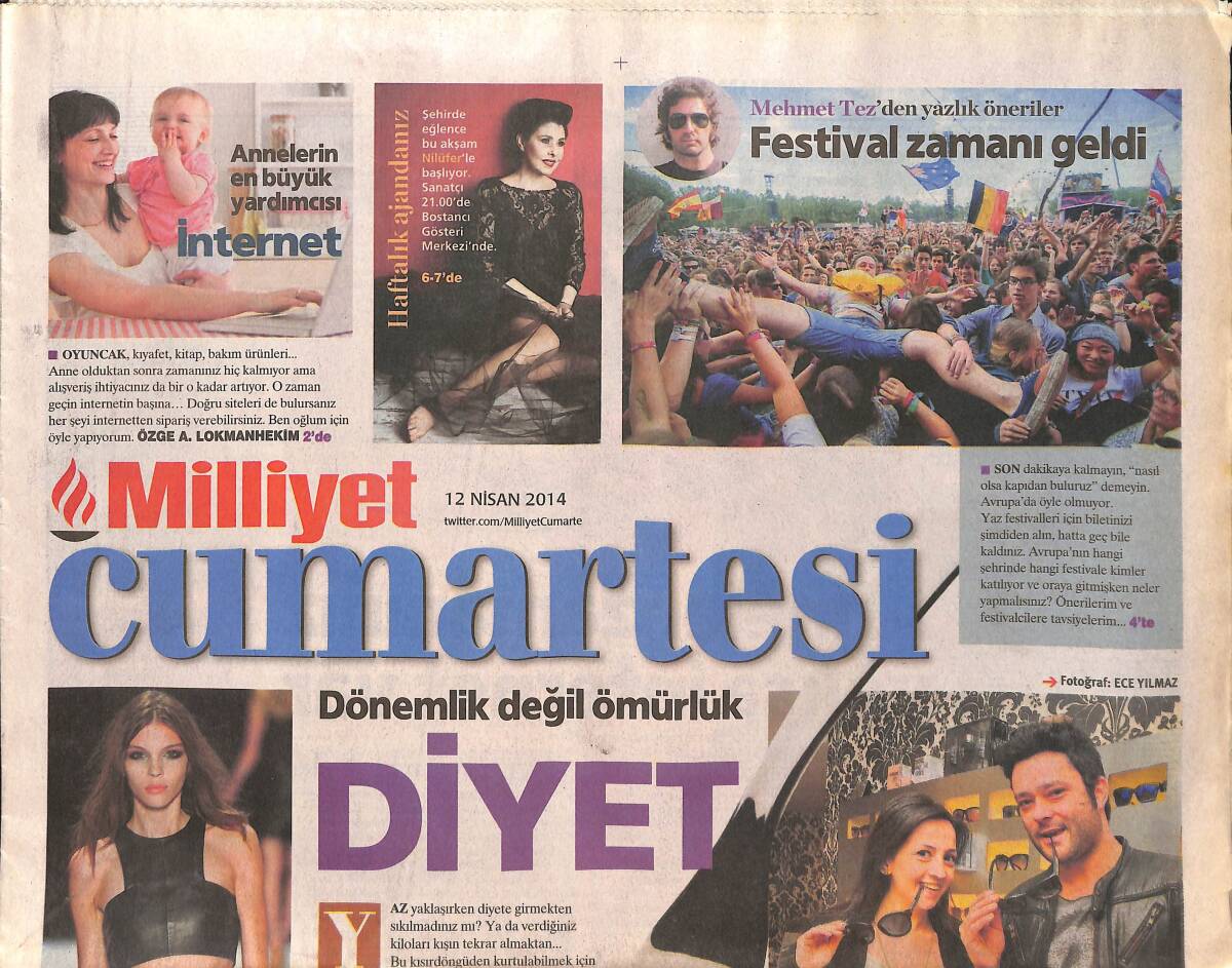Milliyet Gazetesi Cumartesi Eki 12 Nisan 2014 - Cem Kılıç: Evde Yüzlerce Ayakkabım Var! - Şehirde Eğlence Bu Akşam Nilüfer'le Başlıyor! GZ137134 - 1