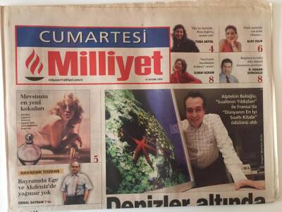 Milliyet Gazetesi Cumartesi Eki 15 Kasım 2003 - Alptekin Baloğlu Sualtının Yıldızları İle Fransada Dünyanın En İyi Sualtı Kitabı Ödülünü Aldı - GZ20672 - 1