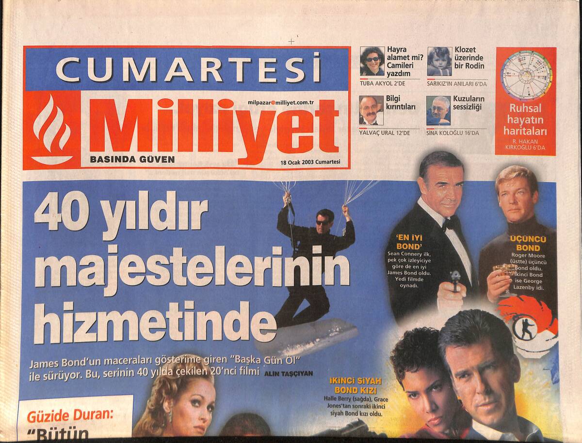 Milliyet Gazetesi Cumartesi Eki 18 Ocak 2003 - James Bond'un Maceraları Gösterime Giren ''Başka Gün Öl'' İle Sürüyor GZ157641 - 1
