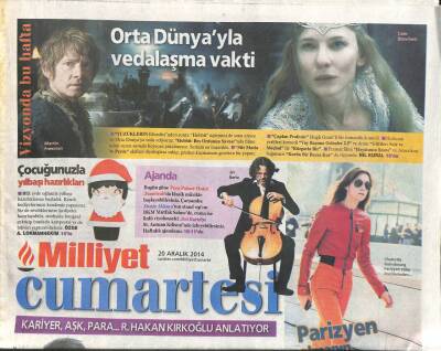 Milliyet Gazetesi Cumartesi Eki 20 Aralık 2014 - Can Bonomo Arabesk Bir Ülkeyiz,Acıdan Besleniyoruz GZ105170 - 1