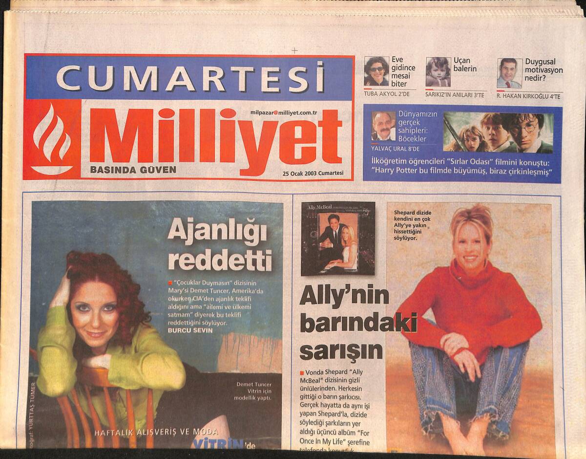 Milliyet Gazetesi Cumartesi Eki 25 Ocak 2003 - Harry Potter Biraz Büyümüş GZ157644 - 1