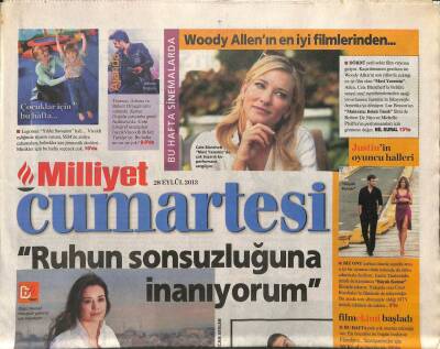 Milliyet Gazetesi Cumartesi Eki 28 Eylül 2013 - Özgü Namal Ruhun Sonsuzluğuna İnanıyorum GZ107710 - 1