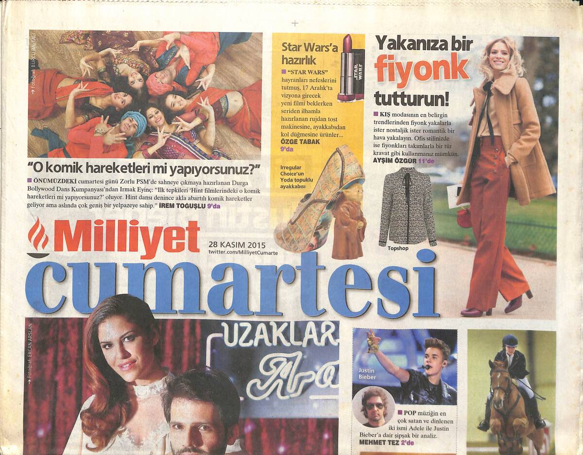 Milliyet Gazetesi Cumartesi Eki 28 Kasım 2015 - Yağmur Ünal: Biz Bir Masal Anlattık! - Kaan Urgancıoğlu: Türkan Şoray'ı Görünce Şaşırdım! GZ137272 - 1