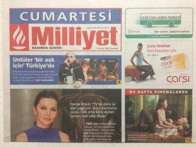 Milliyet Gazetesi Cumartesi Eki 7 Haziran 2003 - Ünlüler Bir Aşk İçin Türkiyede GZ32664 - 1