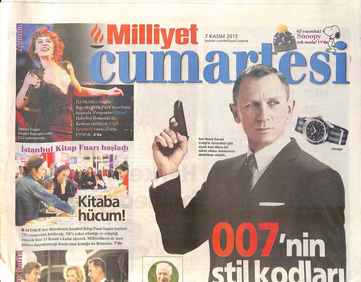 Milliyet Gazetesi Cumartesi Eki 7 Kasım 2015 - 007'nin Stil Kodları - Demet Evgar Bugün Beyoğlu'nda D22 Sahnesinde GZ159929 - 1