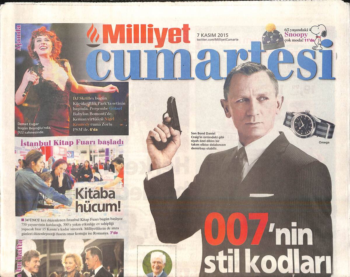 Milliyet Gazetesi Cumartesi Eki 7 Kasım 2015 - 007'nin Stil Kodları - Demet Evgar Bugün Beyoğlu'nda D22 Sahnesinde GZ159937 - 1