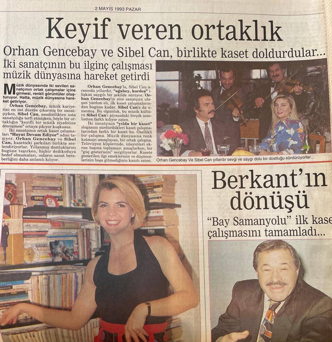 Milliyet Gazetesi Fiesta Eki 2 Mayıs 1993 - Orhan Gencebay Ve Sibel Can Birlikte Kaset Doldurdular - Berkant'ın Dönüşü GZ156201 - 2